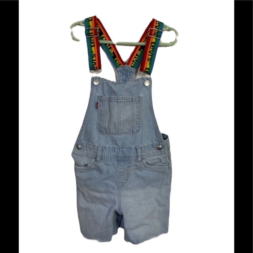 Levi's Rainbow Logo Strap Light Wash Blue Denim Shortalls 6-7 years